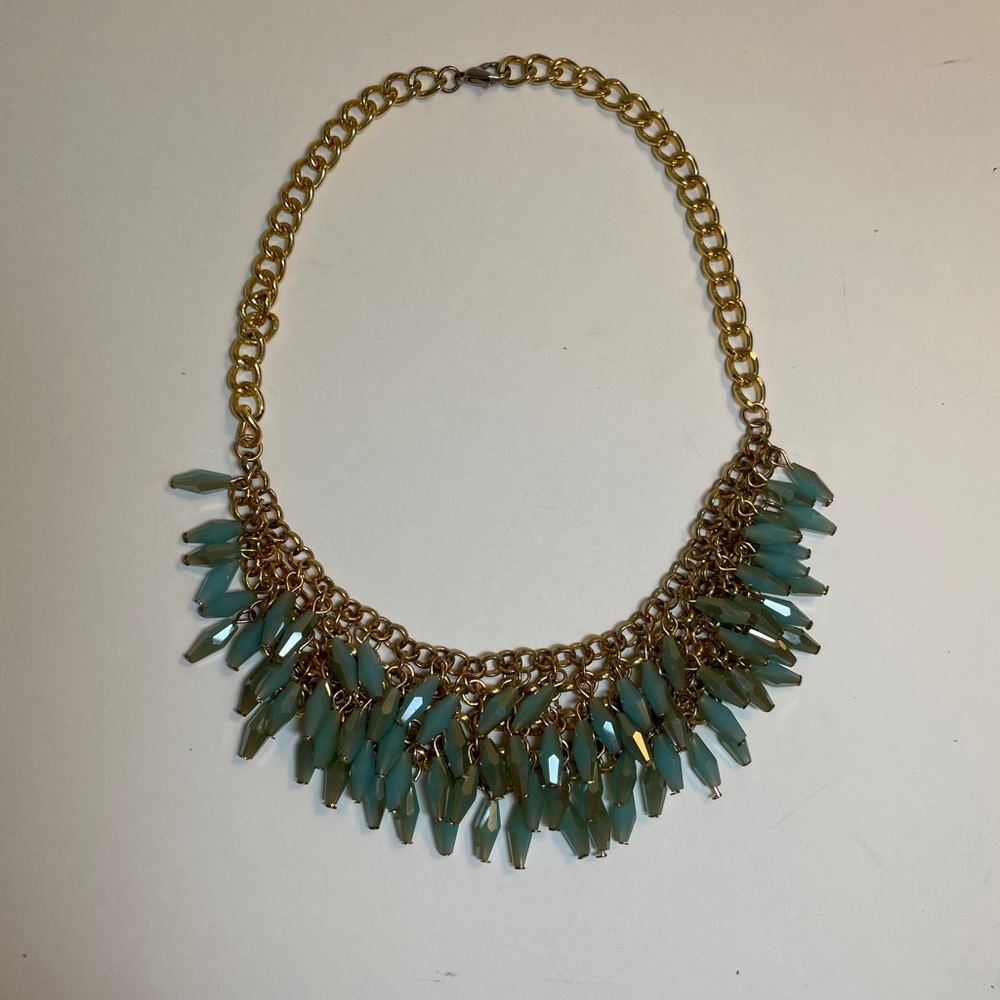 Turquoise-Colored Crystal Statement Necklace - image 8